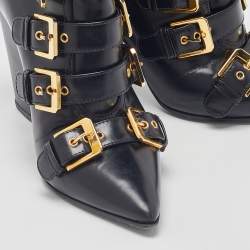 Laurence Dacade Black Leather Buckle Detail Ankle Booties Size 37.5