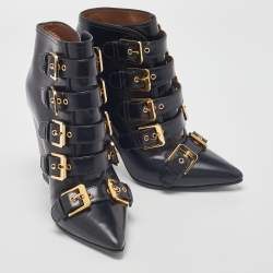 Laurence Dacade Black Leather Buckle Detail Ankle Booties Size 37.5