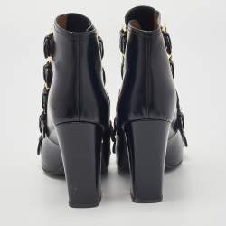 Laurence Dacade Black Leather Buckle Detail Ankle Booties Size 37.5
