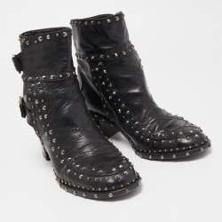 Pre Owned Laurence Dacade Black Leather Studded Ankle Boots Size 37.5