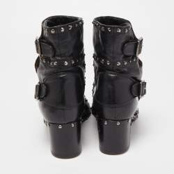 Pre Owned Laurence Dacade Black Leather Studded Ankle Boots Size 37.5