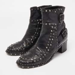 Pre Owned Laurence Dacade Black Leather Studded Ankle Boots Size 37.5