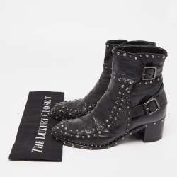 Pre Owned Laurence Dacade Black Leather Studded Ankle Boots Size 37.5