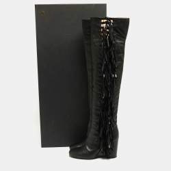 Pre Owned Laurence Dacade Black Leather Cowboy Knee Length Boots Size 38
