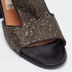 Pre Owned Laurence Dacade Bronze/Black Glitter and Leather Ankle Strap Sandals Size 39.5