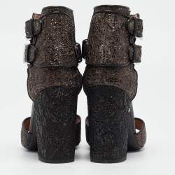 Pre Owned Laurence Dacade Bronze/Black Glitter and Leather Ankle Strap Sandals Size 39.5