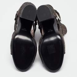 Pre Owned Laurence Dacade Bronze/Black Glitter and Leather Ankle Strap Sandals Size 39.5