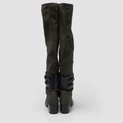 Laurence Dacade Blue/Olive Green Fabric and Quilted Leather Over The Knee Length Boots Size 40