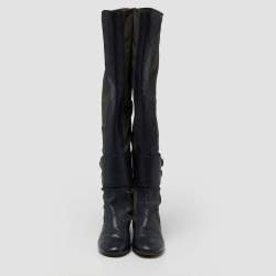 Laurence Dacade Blue/Olive Green Fabric and Quilted Leather Over The Knee Length Boots Size 40