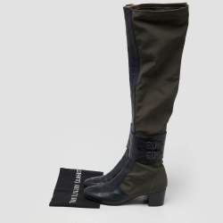 Laurence Dacade Blue/Olive Green Fabric and Quilted Leather Over The Knee Length Boots Size 40