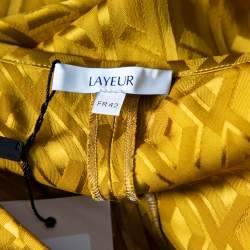 Pre Owned Layeur Gold Patterned Satin Paneled Cecelia Maxi Dress L
