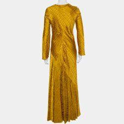 Pre Owned Layeur Gold Patterned Satin Paneled Cecelia Maxi Dress L