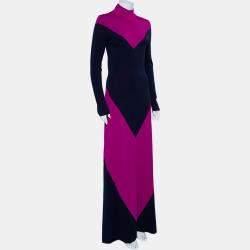 Pre Owned Layeur ColorBlock Knit High Neck Maxi Dress M