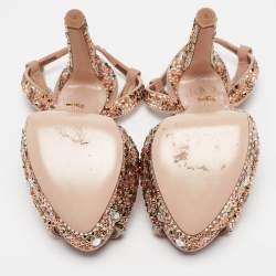 Pre Owned Le Silla Brown Suede Crystal Embellished Platform Ankle Strap Sandals Size 36