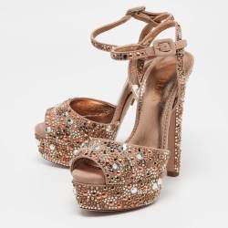 Pre Owned Le Silla Brown Suede Crystal Embellished Platform Ankle Strap Sandals Size 36