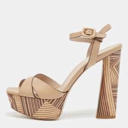 Le Silla Beige Leather Ankle Strap Platform Sandals Size 39