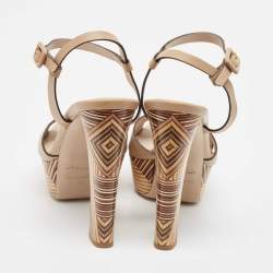 Le Silla Beige Leather Ankle Strap Platform Sandals Size 39