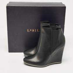 Le Silla Black Leather Wedge Ankle Length Boots Size 39