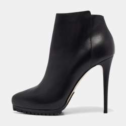 Le Silla Black Leather Pointed Toe Ankle Booties Size 40