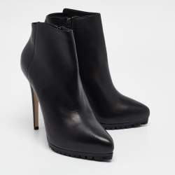 Le Silla Black Leather Pointed Toe Ankle Booties Size 40