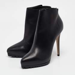 Le Silla Black Leather Pointed Toe Ankle Booties Size 40