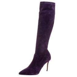 Pre Owned Le Silla Purple Stretch Velour Knee High Pointed Toe Boots Size 40