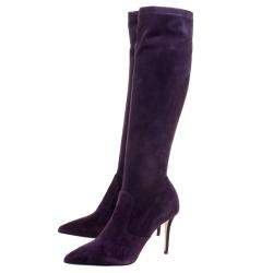 Pre Owned Le Silla Purple Stretch Velour Knee High Pointed Toe Boots Size 40
