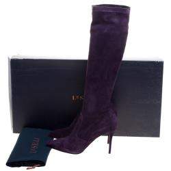 Pre Owned Le Silla Purple Stretch Velour Knee High Pointed Toe Boots Size 40