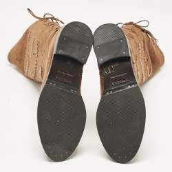 Pre Owned Le Silla Brown Laser Cut Suede Whipstitched Knee Length Boots Size 37