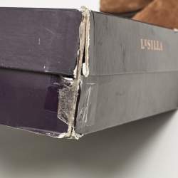 Pre Owned Le Silla Brown Laser Cut Suede Whipstitched Knee Length Boots Size 37