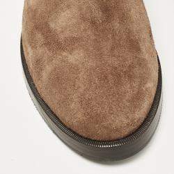 Pre Owned Le Silla Brown Laser Cut Suede Whipstitched Knee Length Boots Size 37