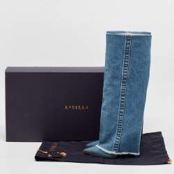 Pre Owned Le Silla Blue Denim Andy Knee Length Boots Size 37