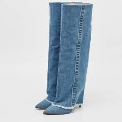 Pre Owned Le Silla Blue Denim Andy Knee Length Boots Size 37