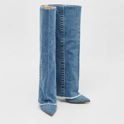 Pre Owned Le Silla Blue Denim Andy Knee Length Boots Size 37