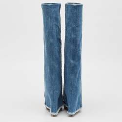 Pre Owned Le Silla Blue Denim Andy Knee Length Boots Size 37