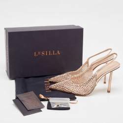 Pre Owned Le Silla Rose Gold Leather and Mesh Gilda Slingback Pumps Size 38