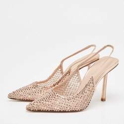 Pre Owned Le Silla Rose Gold Leather and Mesh Gilda Slingback Pumps Size 38