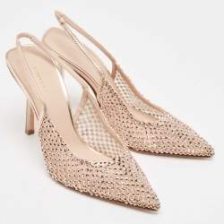 Pre Owned Le Silla Rose Gold Leather and Mesh Gilda Slingback Pumps Size 38