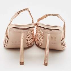 Pre Owned Le Silla Rose Gold Leather and Mesh Gilda Slingback Pumps Size 38