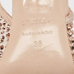 Pre Owned Le Silla Rose Gold Leather and Mesh Gilda Slingback Pumps Size 38