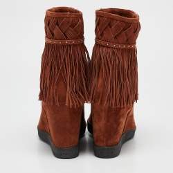 Le Silla Brown Suede Fringe Ankle Boots Size 38.5