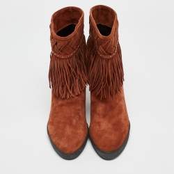 Le Silla Brown Suede Fringe Ankle Boots Size 38.5