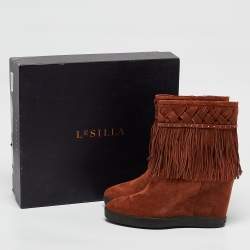 Le Silla Brown Suede Fringe Ankle Boots Size 38.5