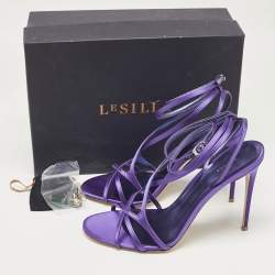 Pre Owned Le Silla Purple Satin Ankle Strap Sandals Size 40.5