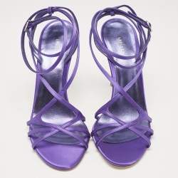 Pre Owned Le Silla Purple Satin Ankle Strap Sandals Size 40.5