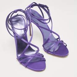 Pre Owned Le Silla Purple Satin Ankle Strap Sandals Size 40.5