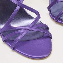Pre Owned Le Silla Purple Satin Ankle Strap Sandals Size 40.5
