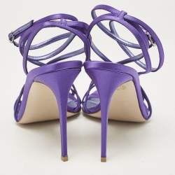 Pre Owned Le Silla Purple Satin Ankle Strap Sandals Size 40.5
