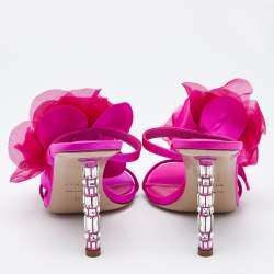 Le Silla Pink Satin Rose Embroidered Slide Sandals Size 38