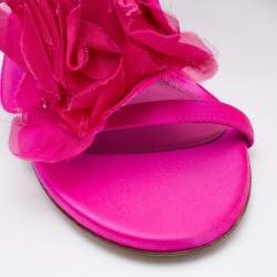 Le Silla Pink Satin Rose Embroidered Slide Sandals Size 38
